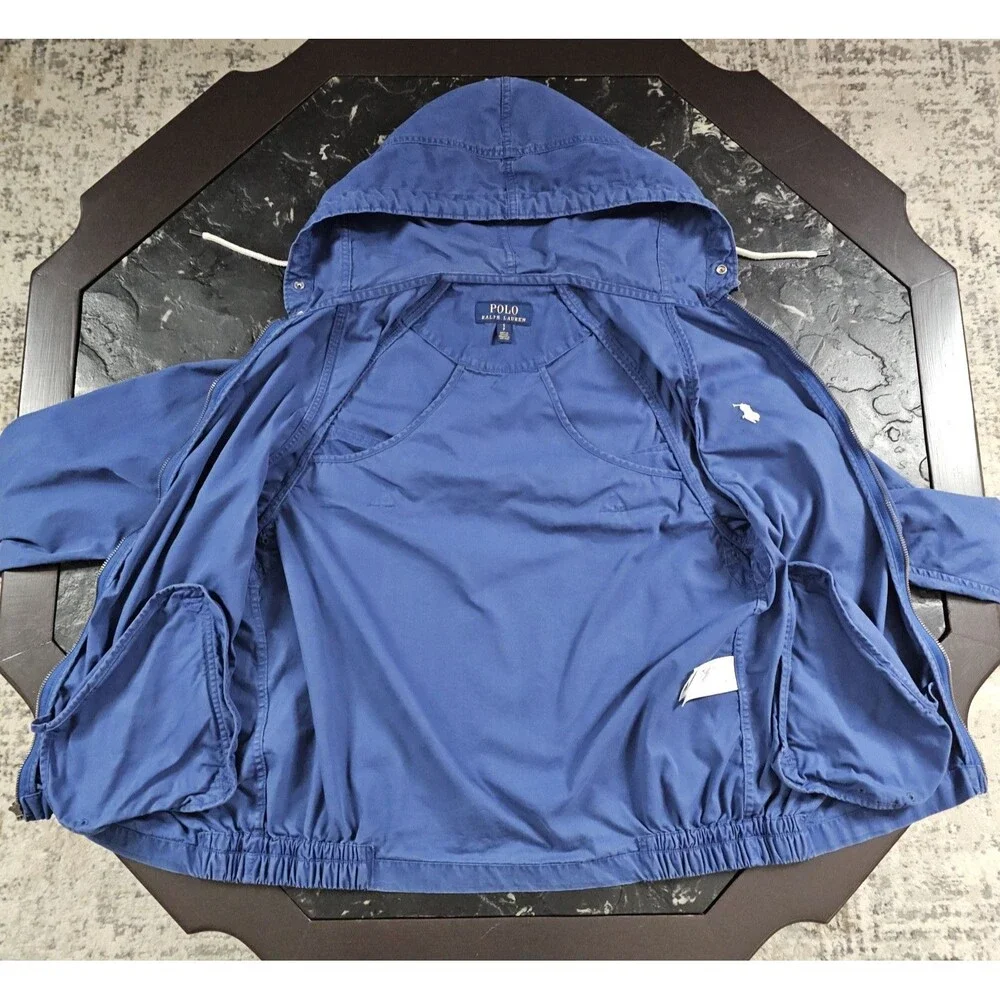 Polo Ralph Lauren Blue Hooded Windbreaker Jacket Mens Small Full Zip Lightweight - Picture 3 of 6